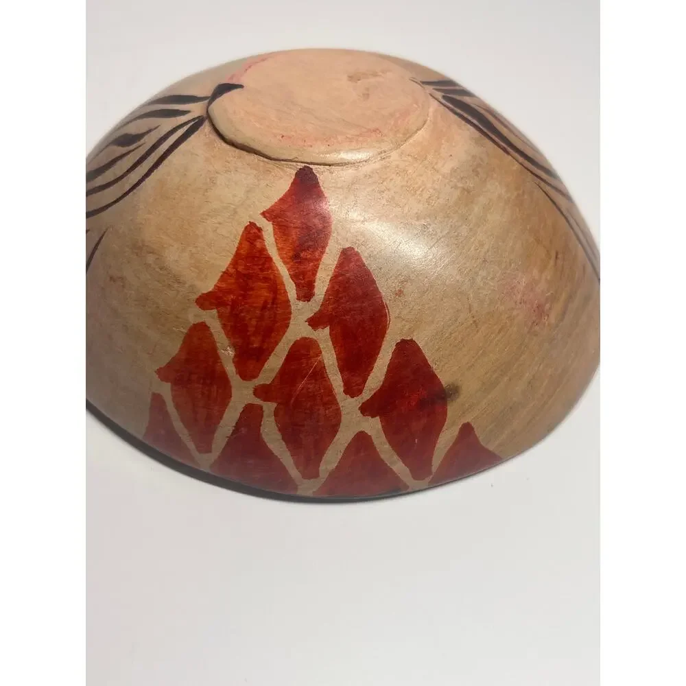 VTG Hand Carved Wooden Bowl‎ Charging Bull Folk Art Rustic Western Ranch Decor